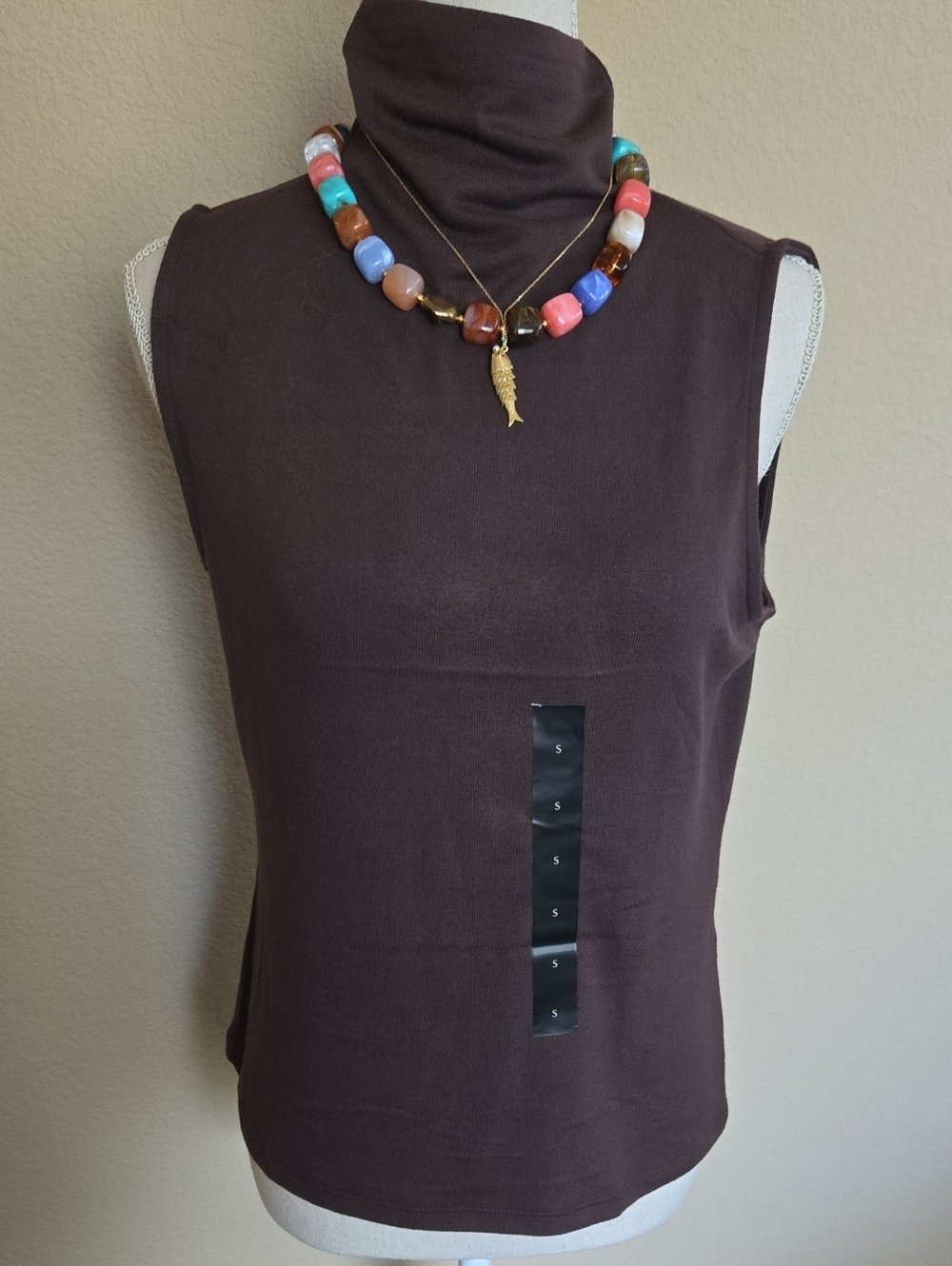 NEW Banana Republic Factory Sleeveless Mock Neck Tees (3) Brown, Tan, Ivory - S